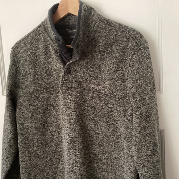Eddie Bauer Mens Radiator Fleece Pullover 1/4 Snap Front Sweater Charcoal Medium - Picture 2 of 11